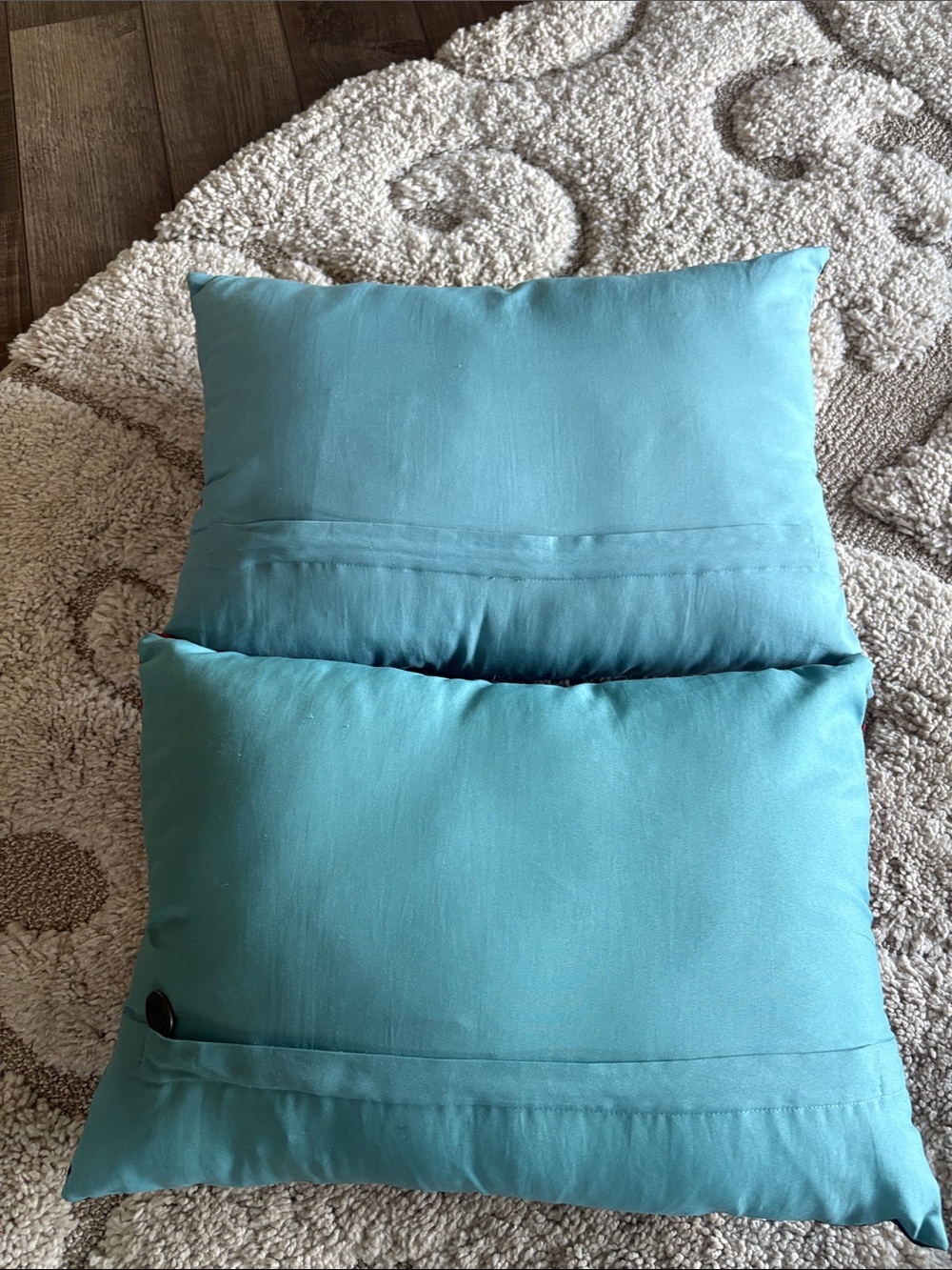 Pair Pier 1 throw pillows. Brown, orange, blue red. - Picture 2 of 4